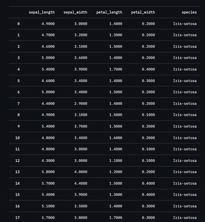 Static Table Dataframe